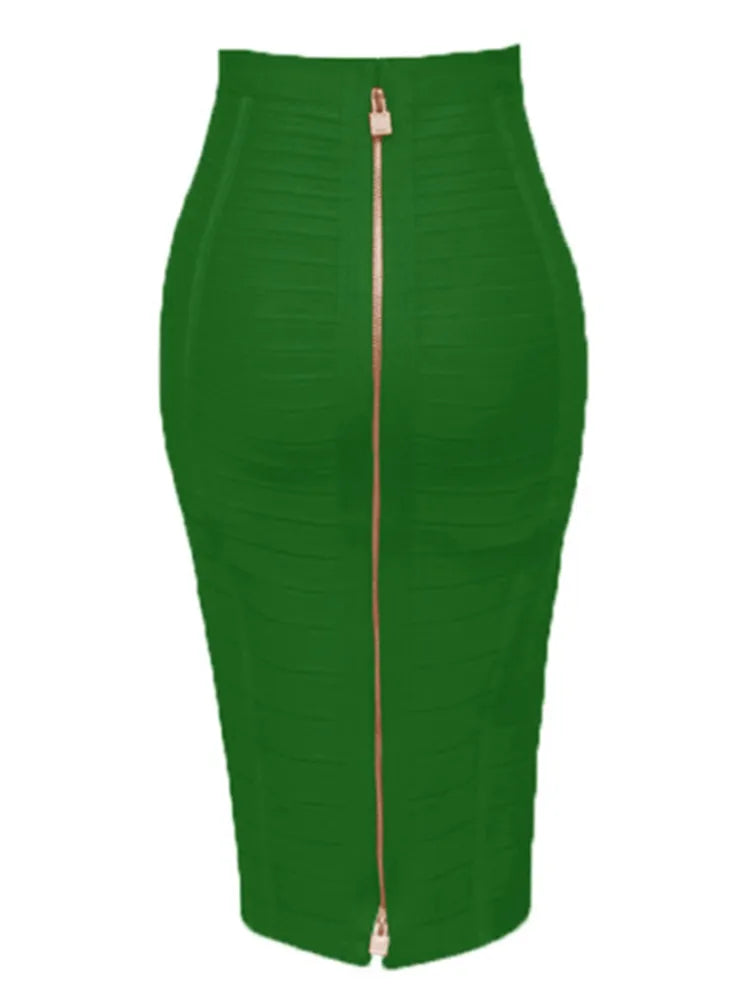Shipping Plus Size XL XXL Summer Fashion Sexy Zipper Bandage Skirt 2022 Designer A Line Bodycon Pencil Skirt Faldas 58cm Green