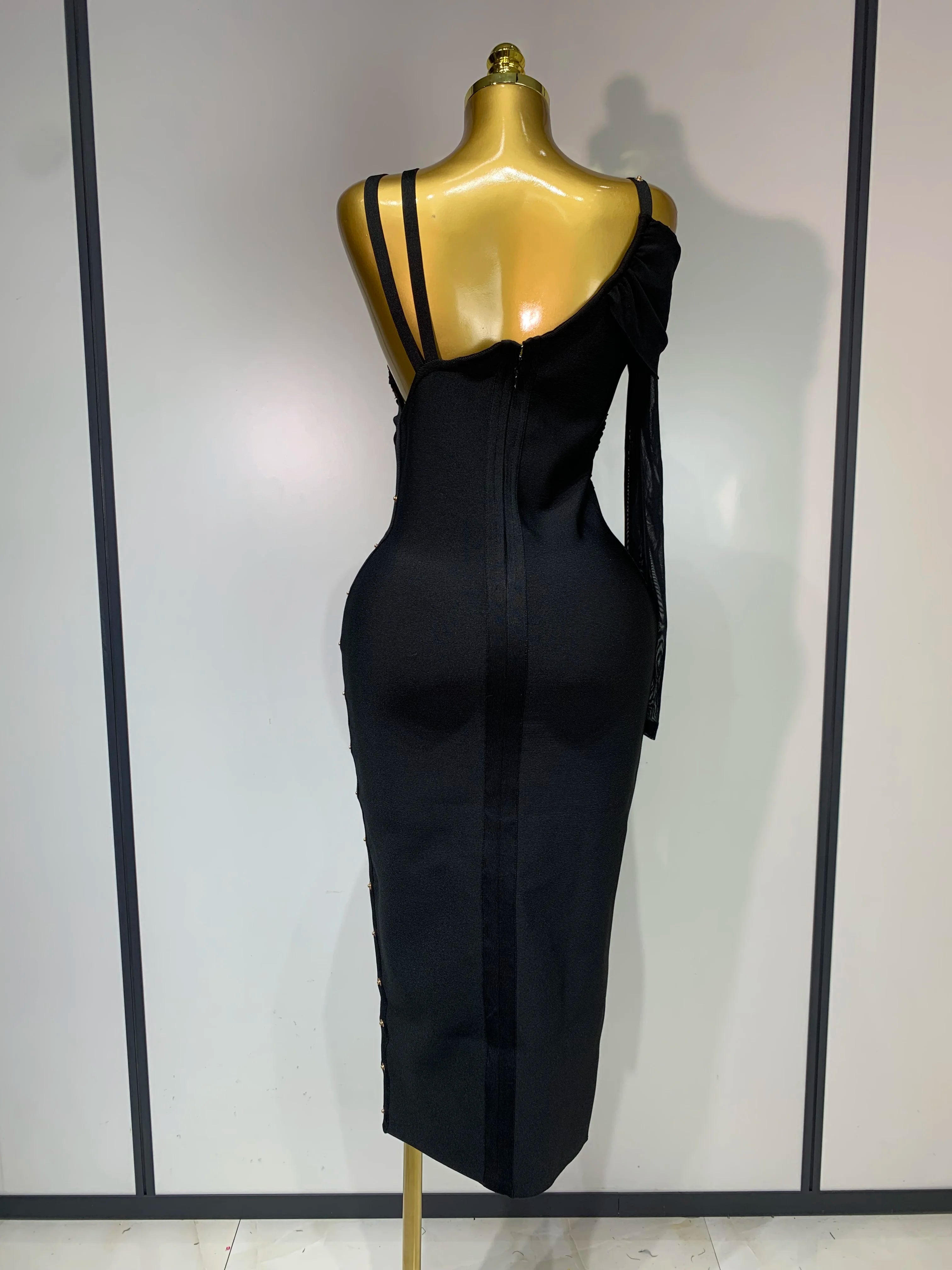 One Shoulder Long Sleeve Bodycon Bandage Dress Cocktail Evening Party Luxury Birthday Dress Celebrity Prom Gown