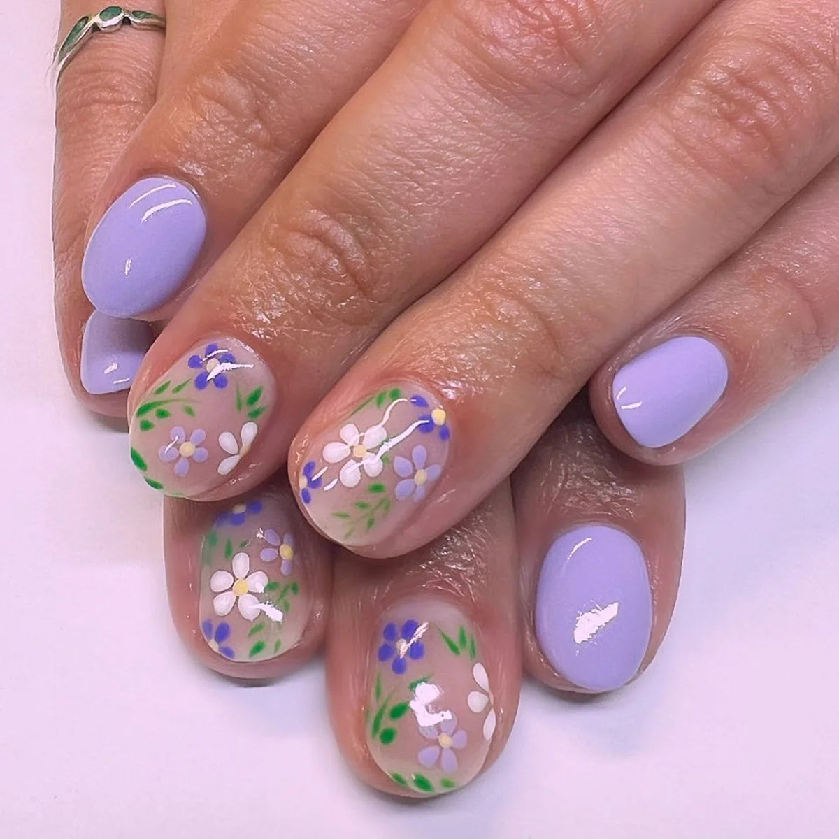 24Pcs Fashion Fake Nails Tips Marbling Design Short Square Head Press on False Nails Retro Brown Wearable Nails Set Manicure 006