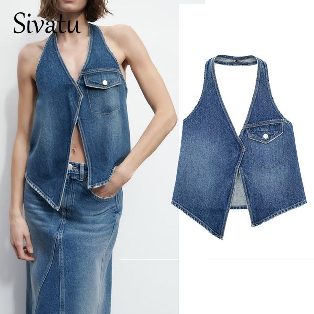 Traf Women's Corset Crop Top Y2k Streetwear Summer Women's Clothing - Vitage Denim Croo Top Women Vest 2023