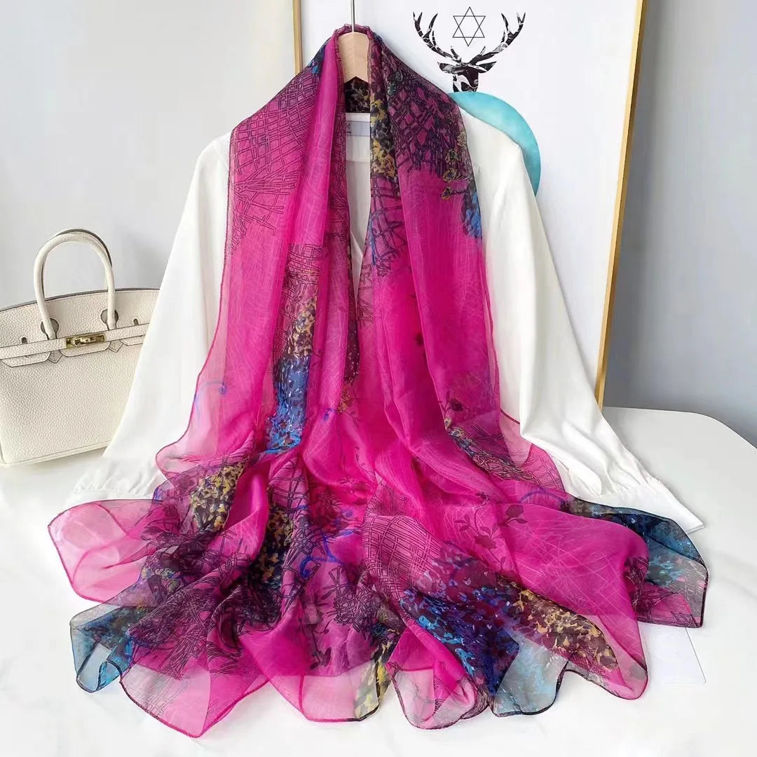 Silk Scarf Foulard Female Headbanda Luxury Hijab Women Soft Warm Pashmina Beach Scarves Echarpe Shawl Large Wrap Echarpe Bandana see chart 14