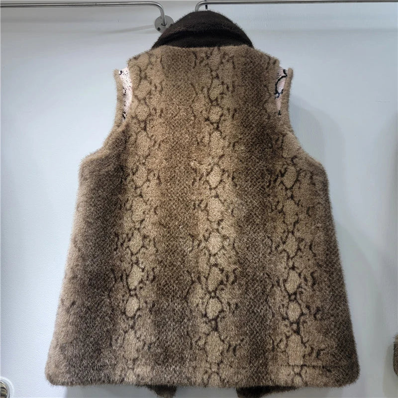 Winter New Fashion High-End Leopard Print Plush Vest For Women Loose Versatile Outerwear Waistcoat Female 11A07793