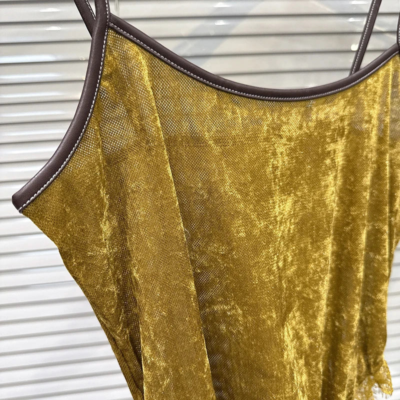 Winter New Fashion Lace Patchwork Slim Fit Backless One-Piece Camisole For Women Versatile Tops Female 11A07465