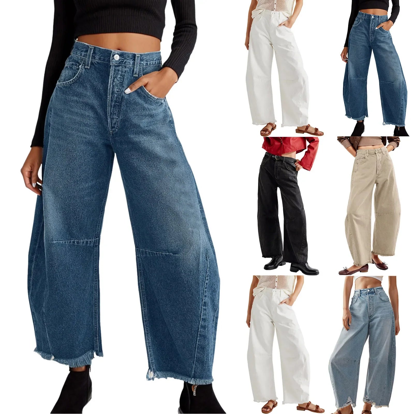 Women's Denim Pants Blue Wide Leg Jeans Cotton High Waist Casual Loose Trousers Office Ladies Woman Spring Autumn 2024