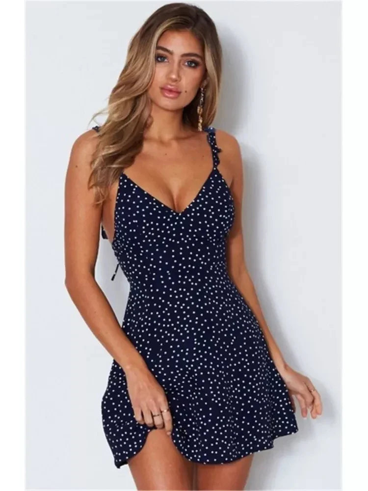 Women Dress Summer Casual Sleeveless Solid Female Beach Dress Sexy Ladies Short Mini Dress Womens Clothing Sundress DEEP BLUE