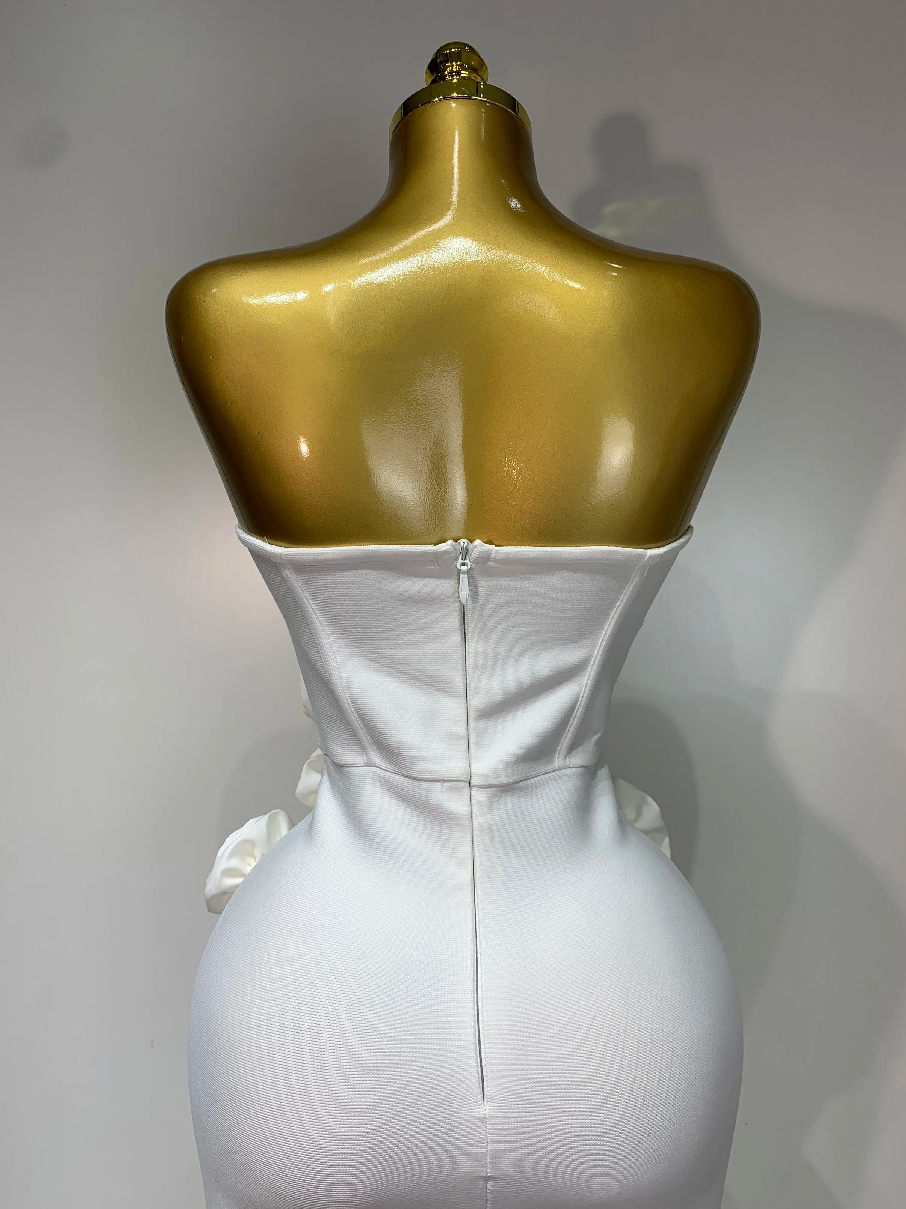 Women Sexy Bodycon Dress Fashion White Elegant Strapless Flower Slim Dress Casual Streetwear Club Birthday Party Dresses