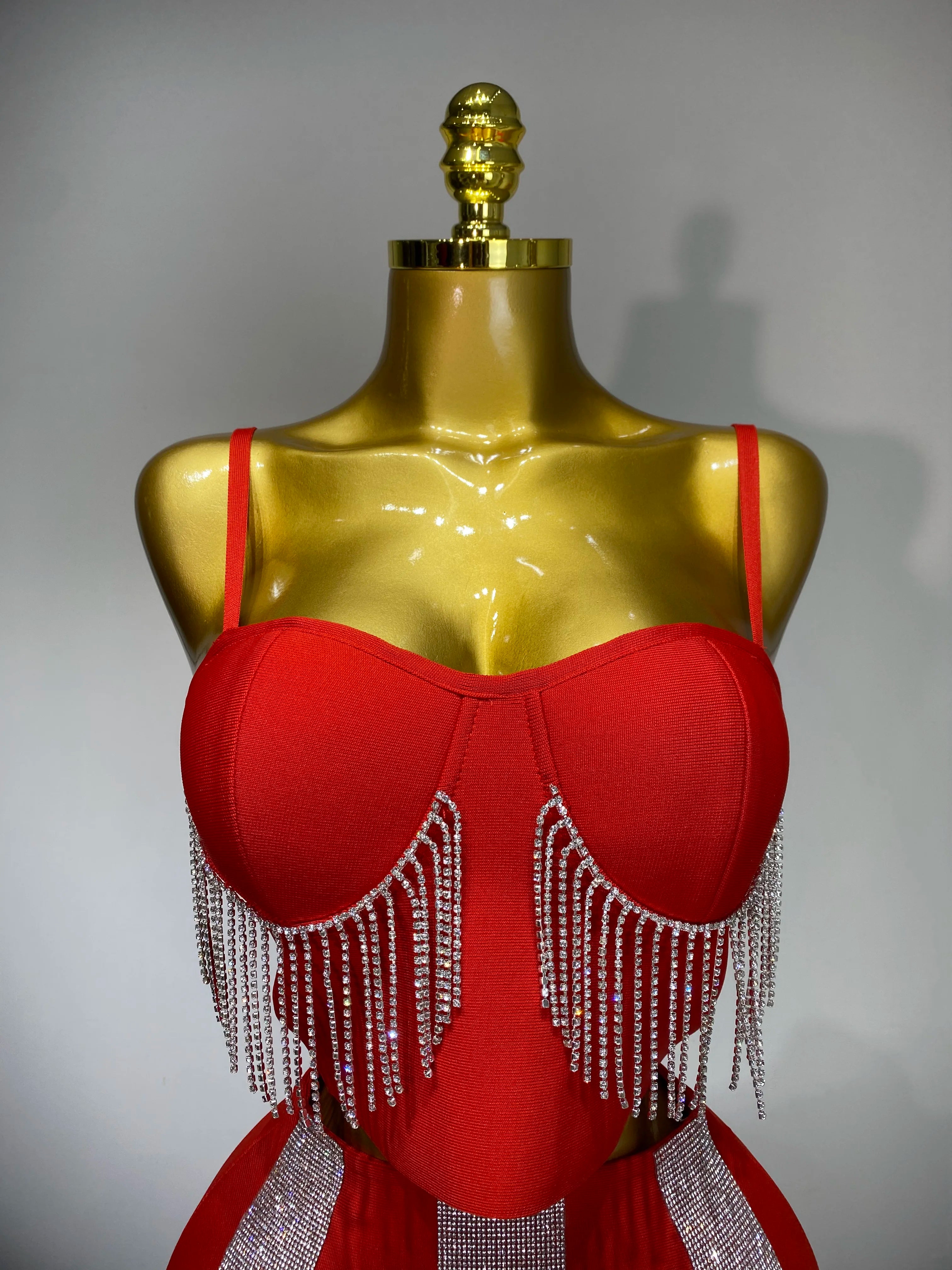 Women Sexy Sling Backless Tassels Bandage Skirt Two Piece Set 2025 Knitted Celebrity Elegant Evening Luxury Birthday Dresses