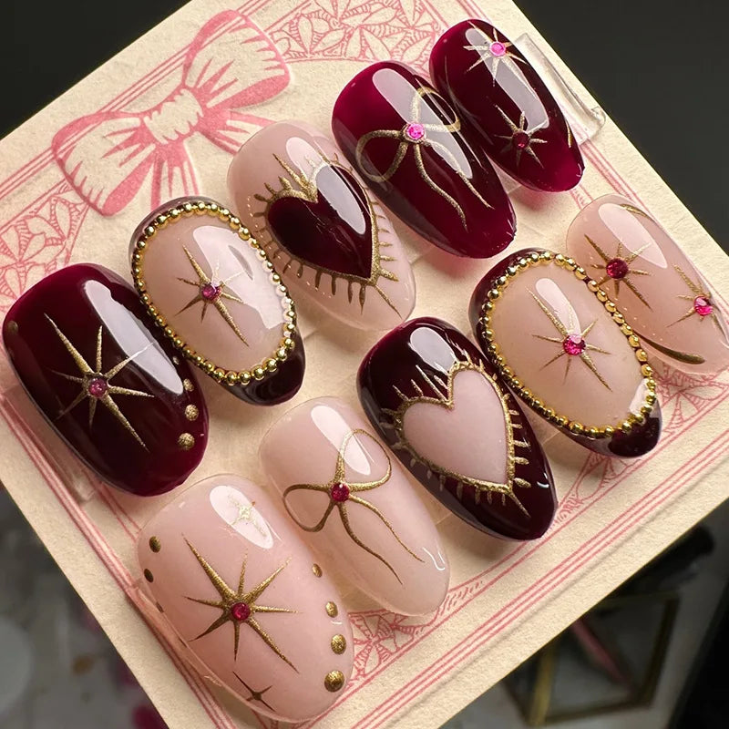 24Pcs 3D Green Ripple Design False Nails Cat's Eye French Almond Fake Nail Tips Leaves Pattern Removable Oval Press on Nails 1028