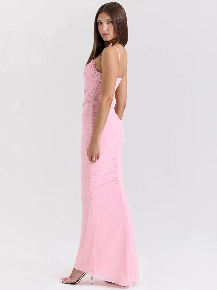 Mozision Bow Spaghetti Strap Sexy Maxi Dress For Women Gown Elegant Off-shoulder Sleeveless Backless Evening Club Party Dress