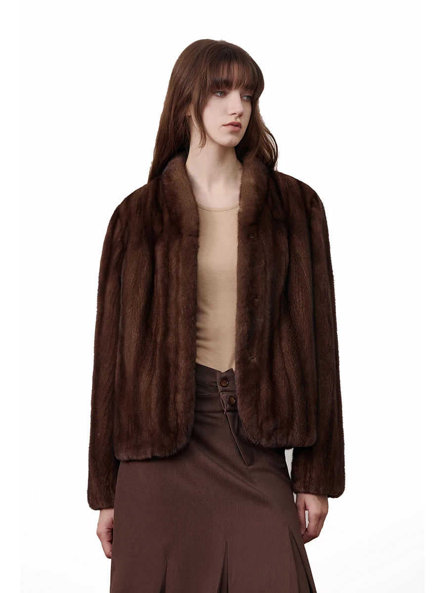 Lautaro Autumn Winter Short Brown Thick Warm Soft Faux Mink Fur Coat Women Stand Collar Elegant Luxury Chic Fluffy Jacket 2025