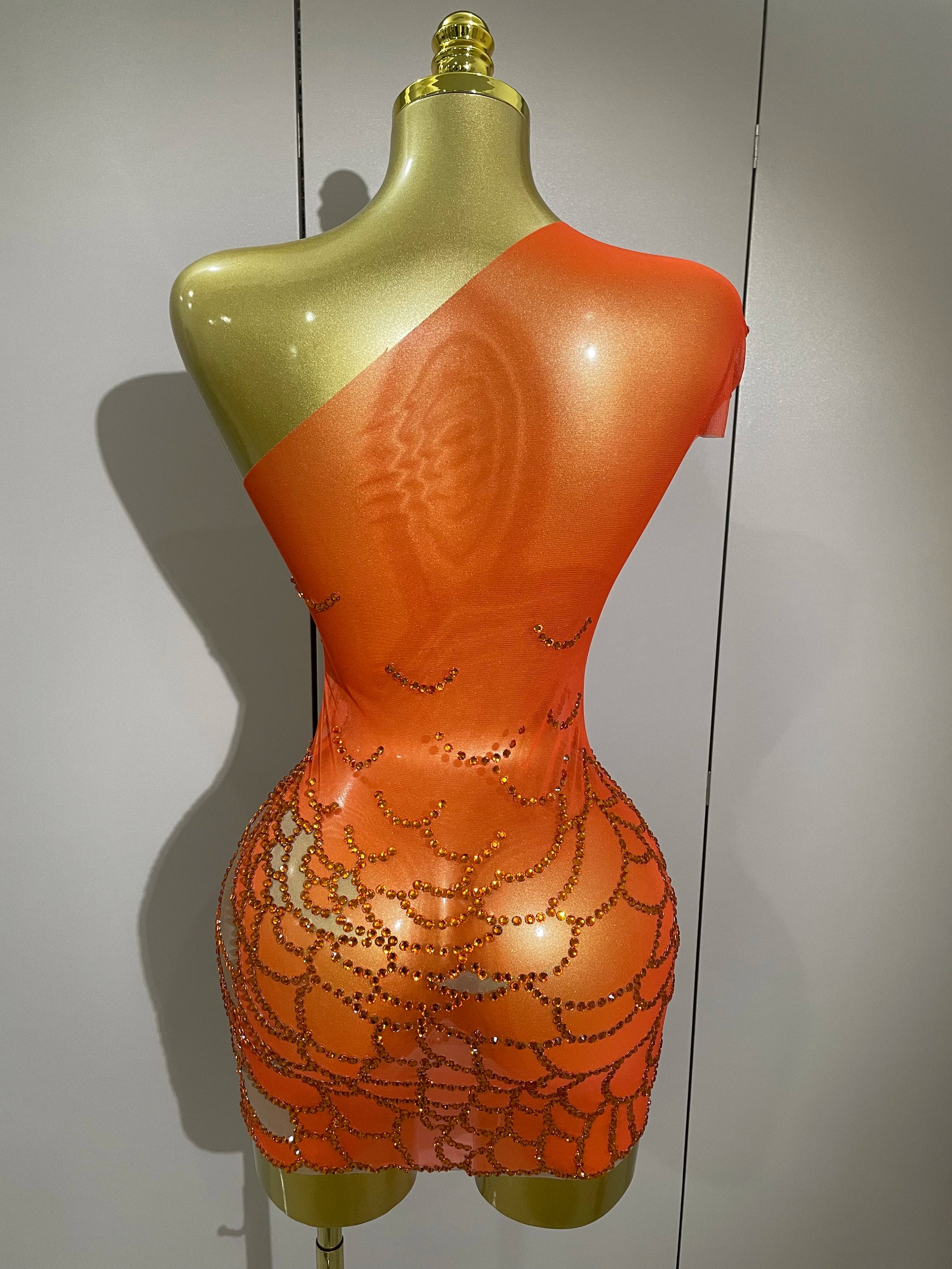 STOCK Women Shining Rhinestones Sexy One Shoulder Cultivation Dress Birthday Celebrate Party Evening Gown Singer Stage Costume