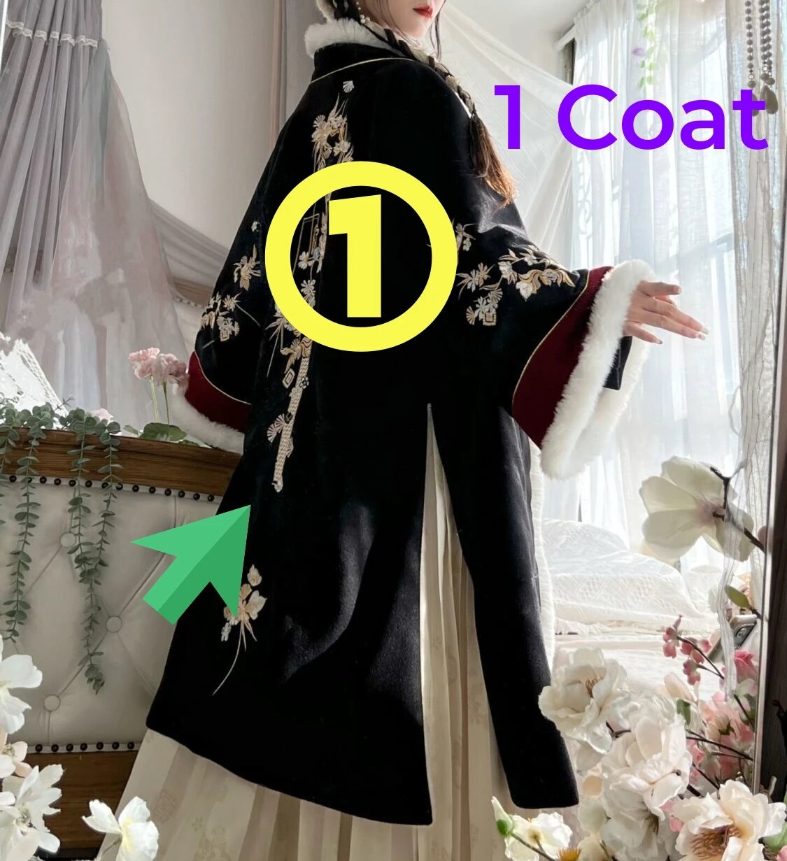 Winter Original Song Dynasty 2024 Hanfu Woolen Sweater Thickened Double-breasted Long Jacket Women Longuette for Girls and Women only 1 coat black