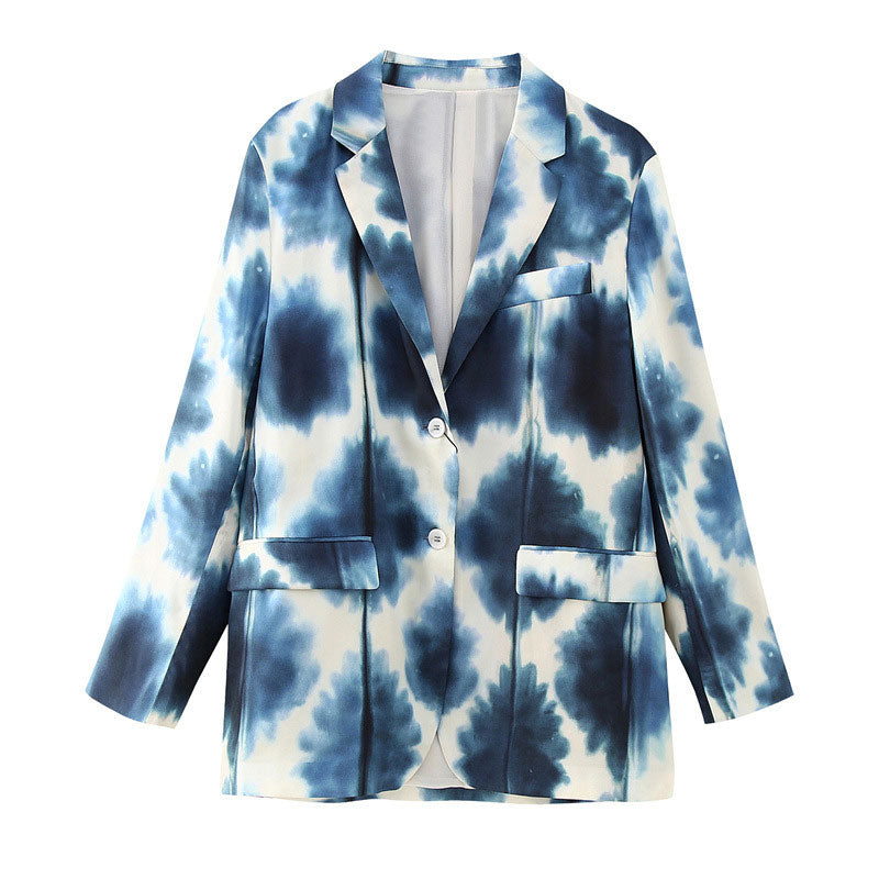 Printed Notched Blazer Women Suits With Belt Elastic High Waist Wide Leg Female Pants Two Piece Set Long Sleeve Top Outfits D Blazer top