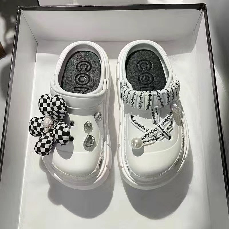 Summer Women Slippers Platform Clogs Outdoor Garden Shoes Female Pool Sandals Bathroom Flip Flops Mules Ladies Beach Slides white DIYhuabudai