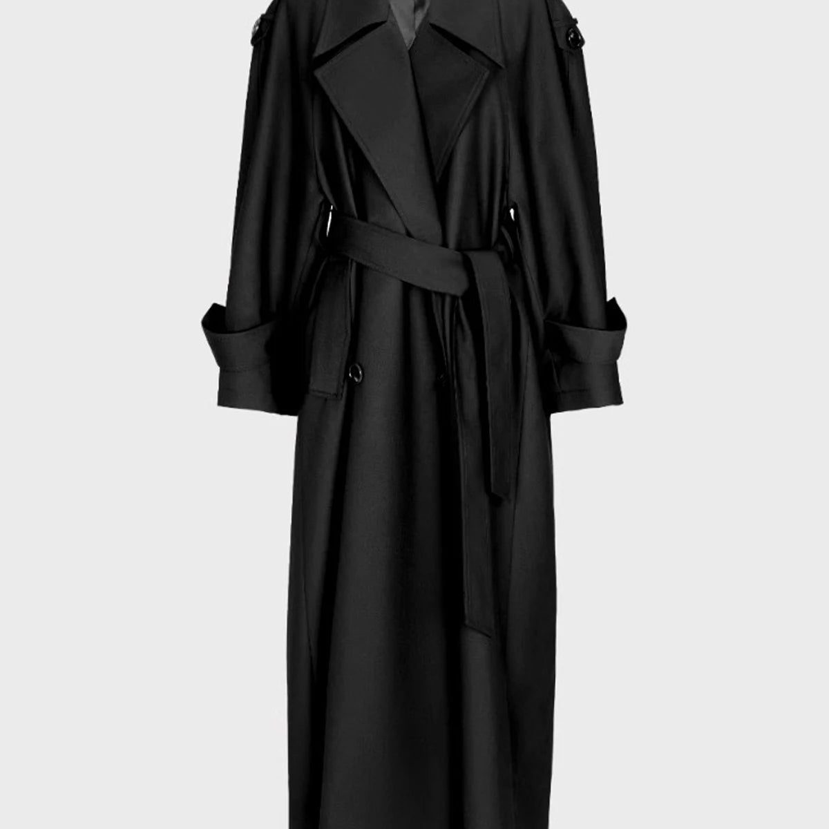 Lautaro Spring Autumn Oversized Khaki Extra Long Dark Purple Trench Coat for Women Double Breasted Elegant Luxury Overcoat 2025 Black