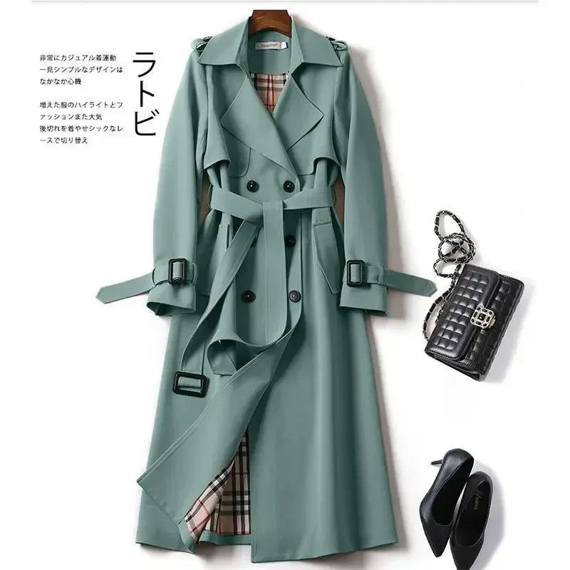 Autumn Elegant Long Women Trench Lace Up Waist Casual Solid V Neck Overcoat Plus Size Long Sleeve Windbreaker Female Trench 1 2