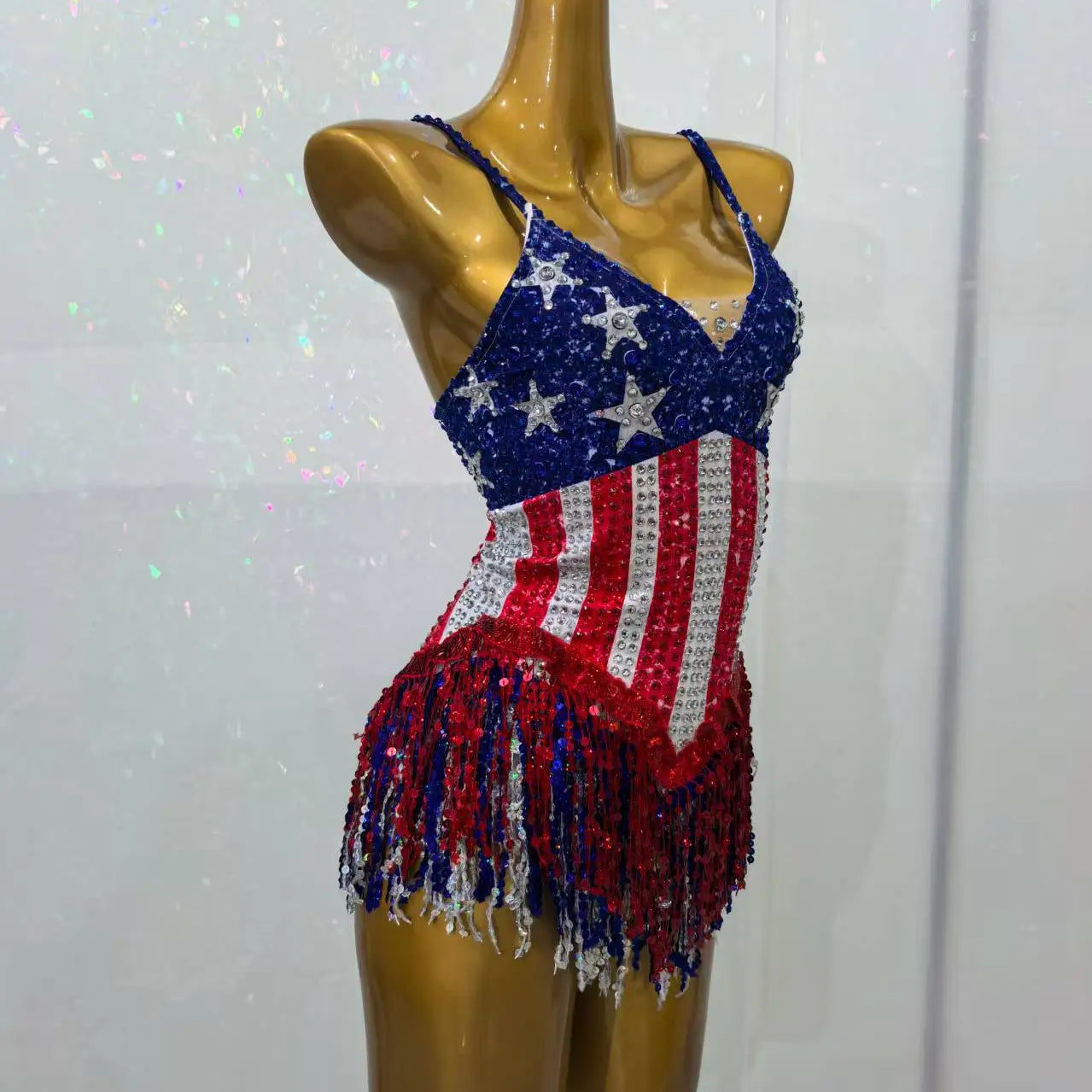 Maxituan Five Pointed Star Sparkly Rhinestone Tassel Bodysuit Sexy Women gig Performance Outfit Ladies Latino Dance Team Leotard