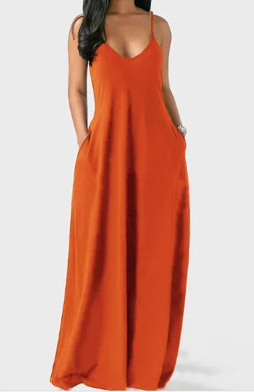 European and American Women's Cross border Summer New Product Solid Color Sexy Deep V Sling Dress juse