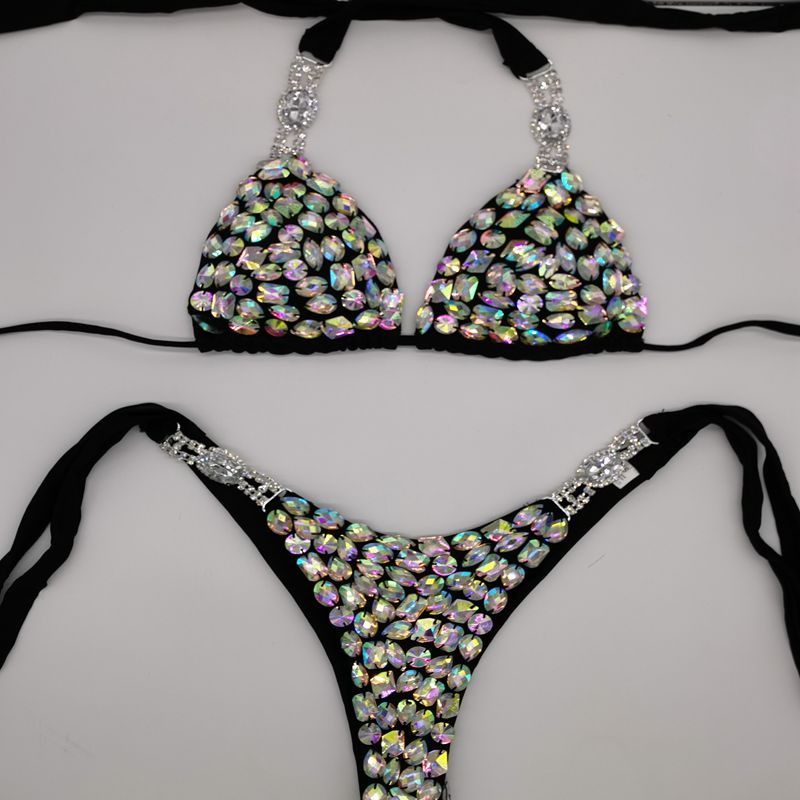 Sexy Push Up Triangle Bikini Luxury Crystal Diamond Women's Swimsuit Straps Lace-Up Rhinestone Swimwear