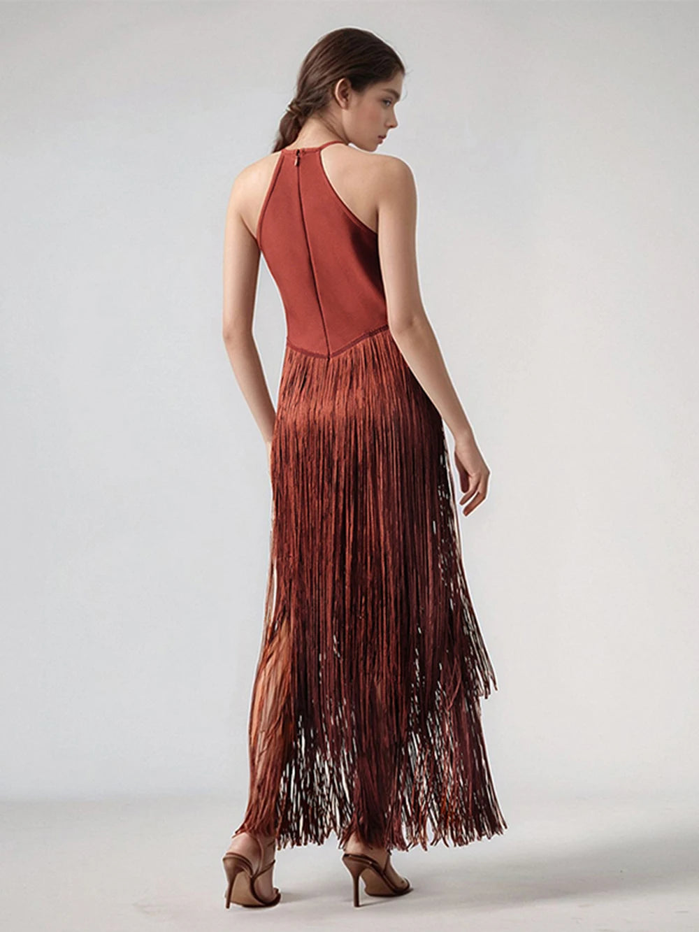 Modphy Sexy Tassel Ankle Bodycon Bandage Long Dress 2025 New Celebrity Elegant Evening Club Luxury Birthday Party Outfit 