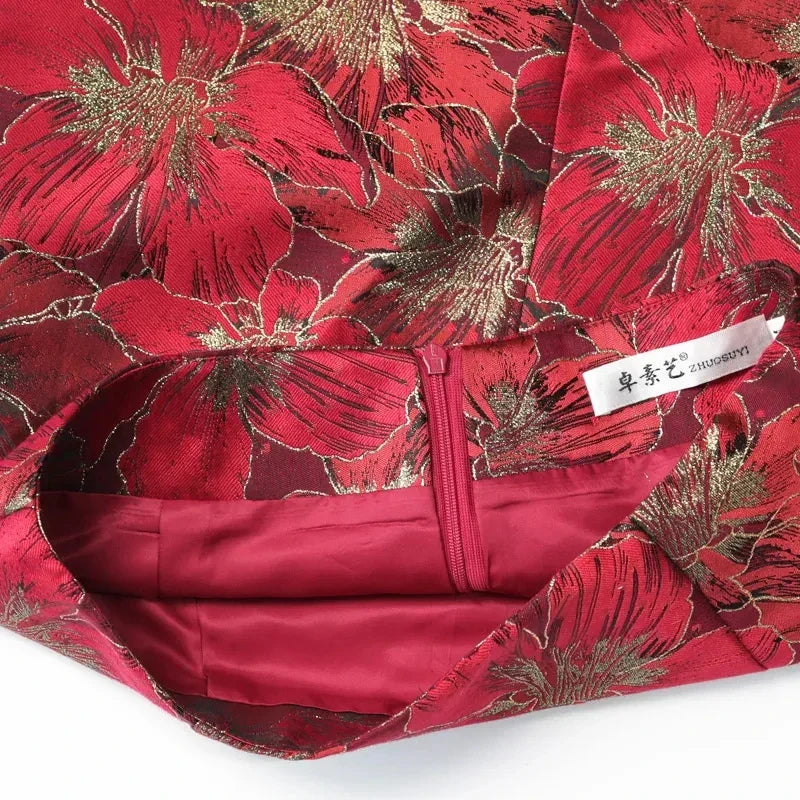 Skirts Womens Spring Summer Jacquard Skirt New Heavy Industry Light Luxury Peony Embroidered Short Skirt A-line Jupe Femme