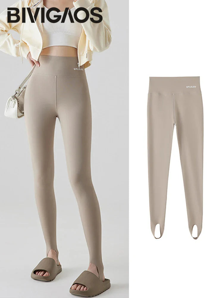 BIVIGAOS Skin-Touch Seamless Foot Pants Sharkskin Leggings Women Autumn New Fitness Sport Leggings Sexy Body Shape Shark Pants 730-Boba tea