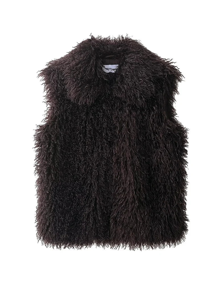 TFMLN New Fur Vest For Women Solid Color Sleeveless Waistcoat Jacket Long Faux Fur Winter Thick Fur Fashion Lady Vest Coat