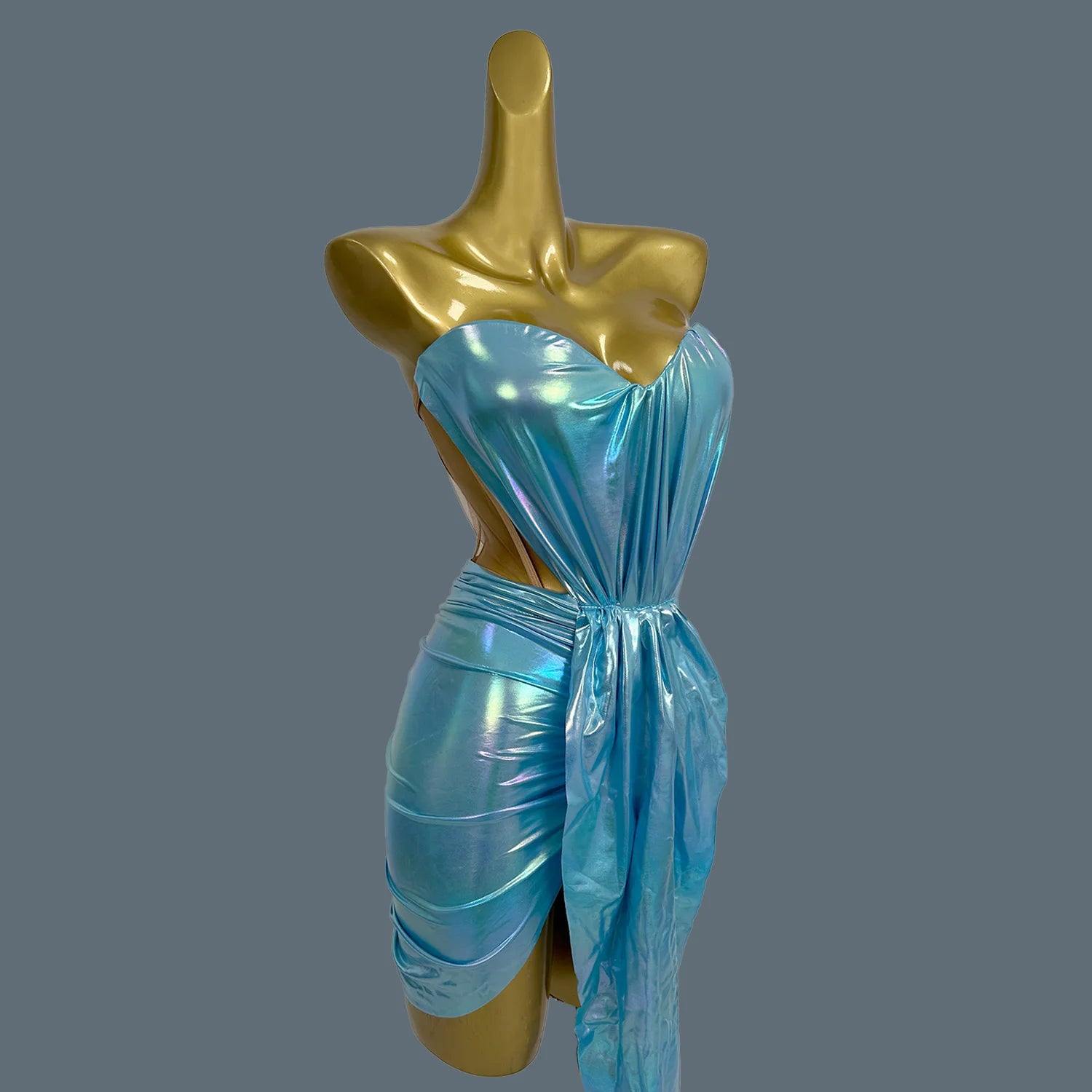 Shine Bandage Strapless Top Mini Skirt 2Pcs Blue Set for Women Sexy Club Dance Wear Bar Celebrate Evening Birthday Dress Yaoxia
