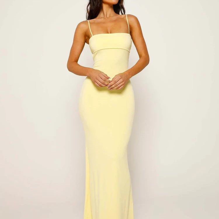 Women's knitted long vest dress summer sexy slim fit backless suspender solid color dress elegant long casual dress for women's