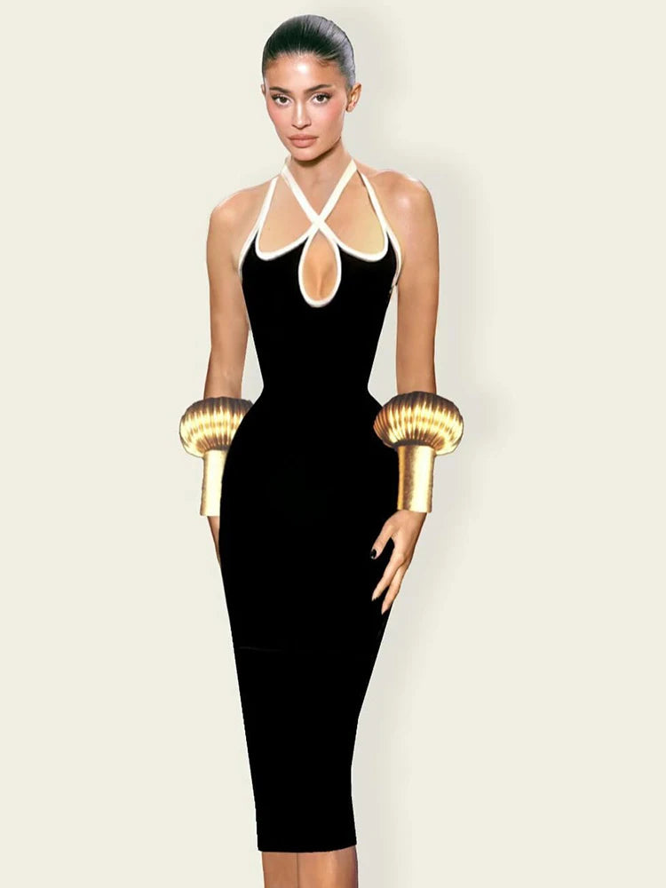 Chic Cross-Strap Bodycon Deep V Neck Sleeveless Backless Midi Dress Summer Date Night Gown