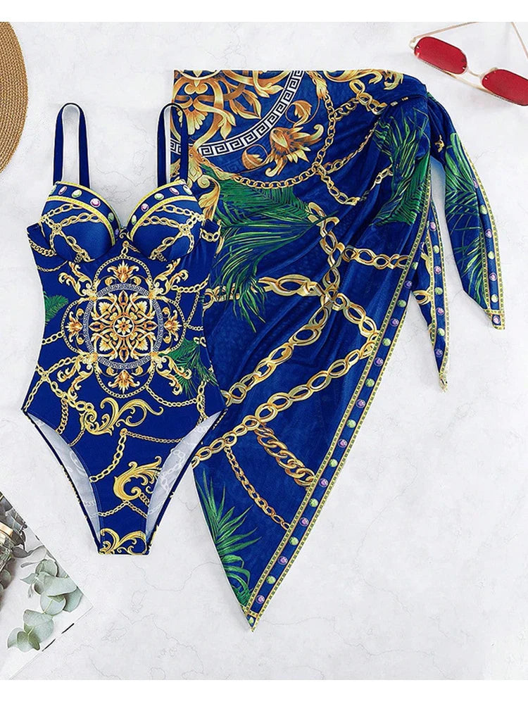 VigoBeviya Sexy Print Strapped 2 Piece Swimwear Women Strapped Push UP One Piece Swimsuit Monokini Backless Bathing Suit