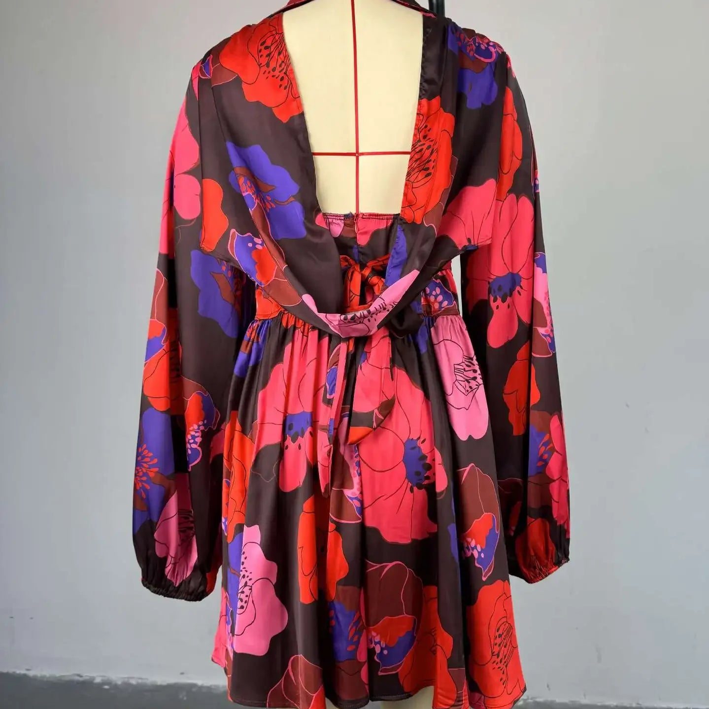 Women V-neck Long Sleeve Pleated Floral Print Mini Dress Sweet elegant Sexy Birthday Beach Night Party Vestidos Dresses