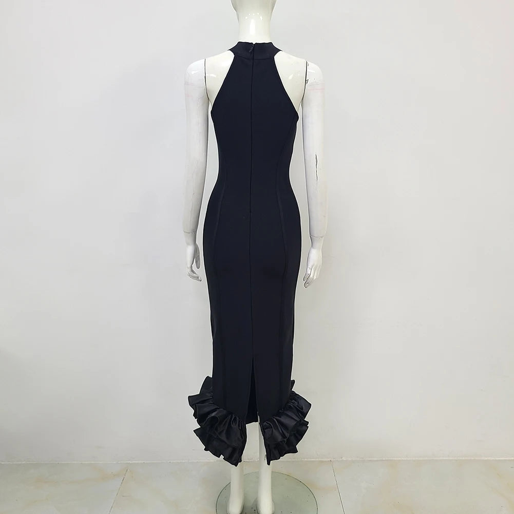 Women Off the Shoulder Sexy Ruffles Bodycon Bandage Long Dress Elegant Evening Party Celebrate Fashion Dress