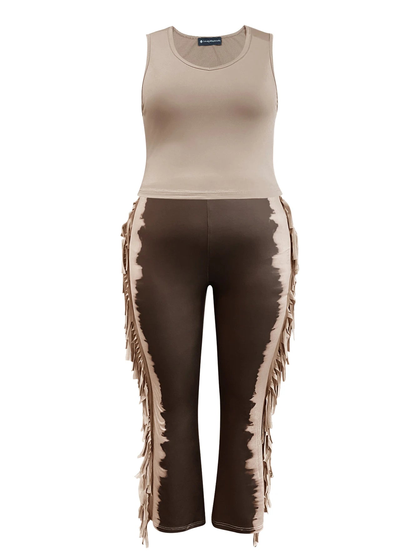 LW Plus Size casual Two pieces sets summer sleeveless U neck Cami Tank + Tie Dye Tassel Design Pants Set women Matching Set