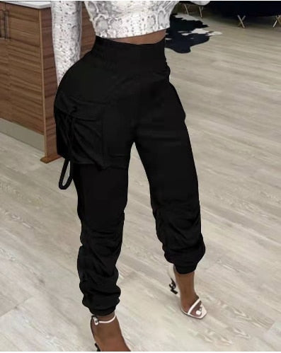 Women's Pants 2024 Spring Fashion Pocket Design Casual Ruched Plain Daily Long Cargo Pants Y2K Clothes B