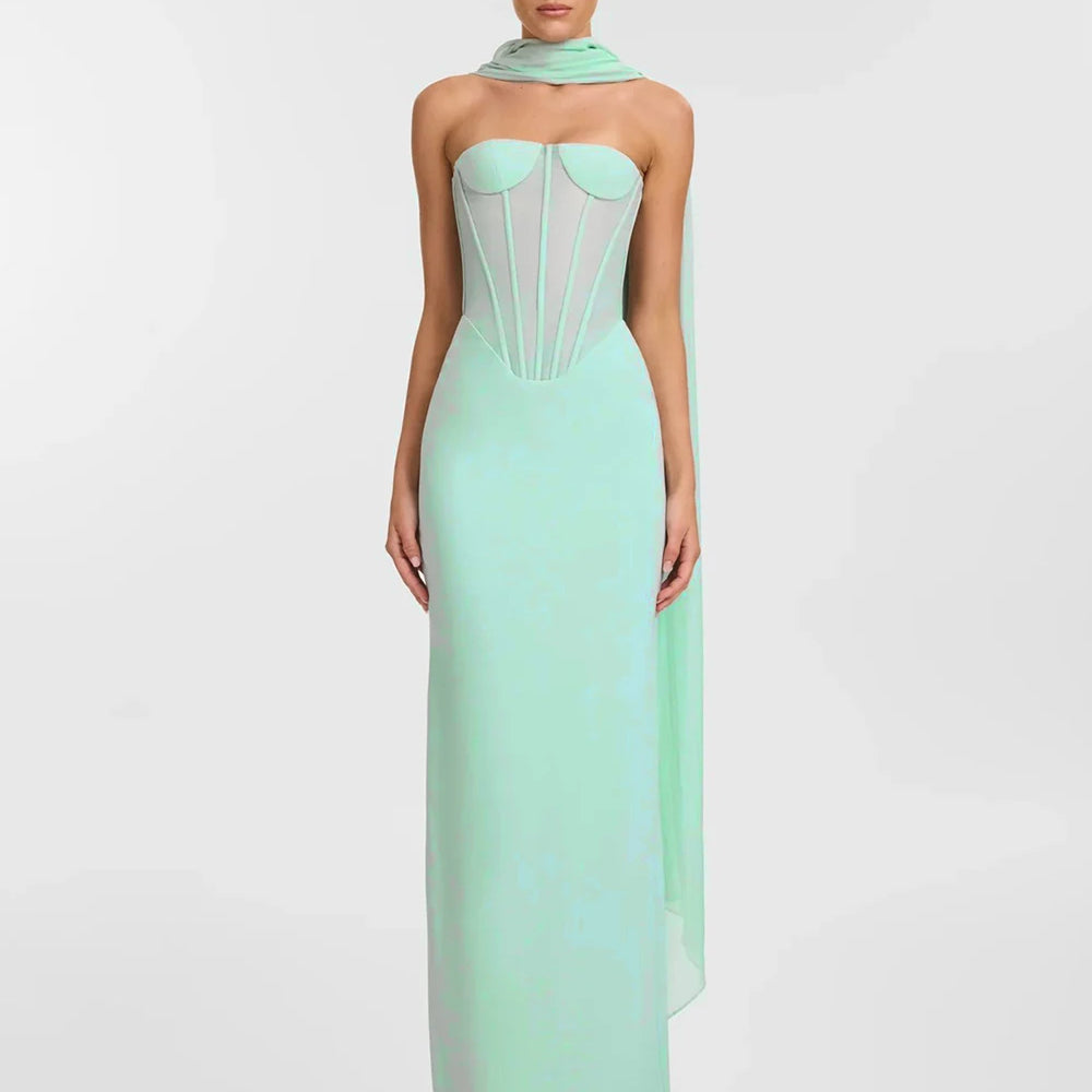 2025 Elegant Strapless Scarf Tight Long Dress For Women'S Sexy Backless Sleeveless Vestidos Celebrity Evening Party Gowns