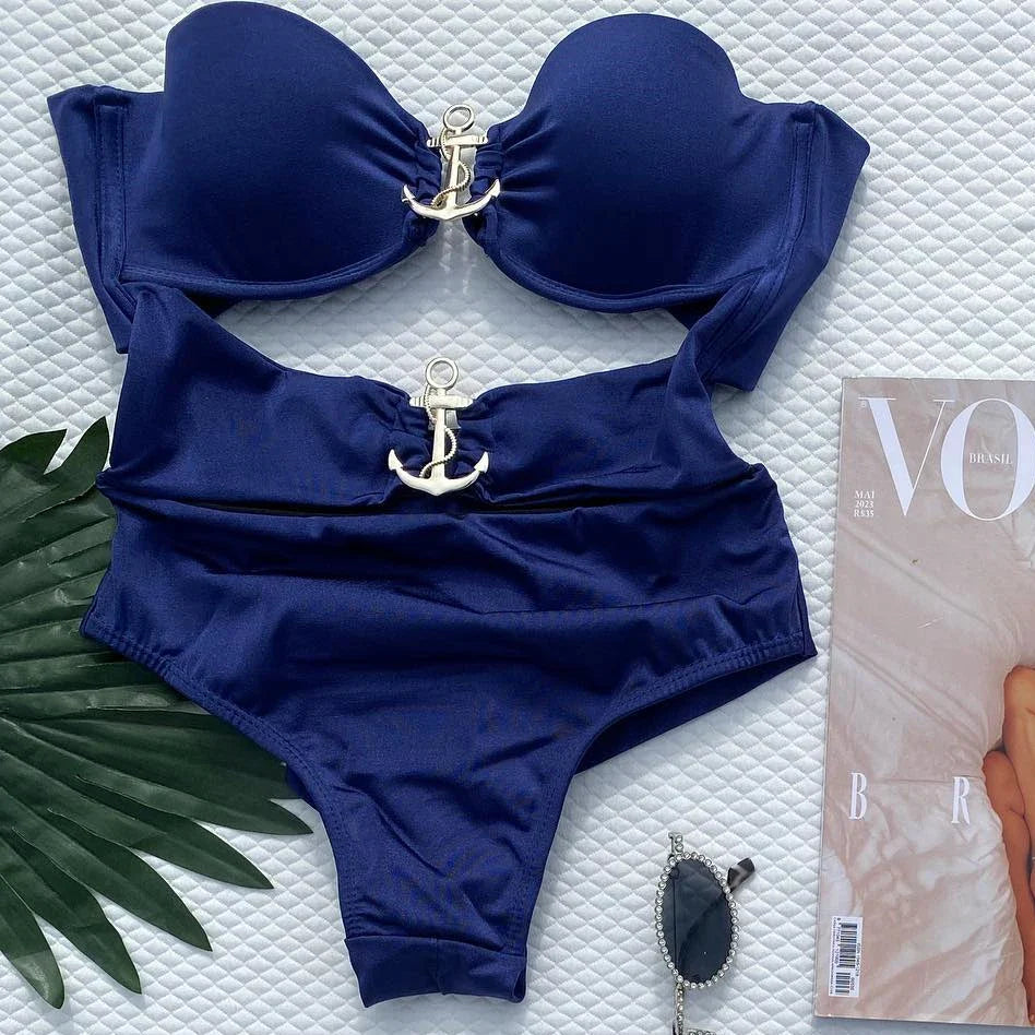 Summer Push Up Bikini Sets Solid Women's Swimsuit Vintage Print Swimwear Vacation Bathing Suit Sexy Summer Outfits Beachwear 24