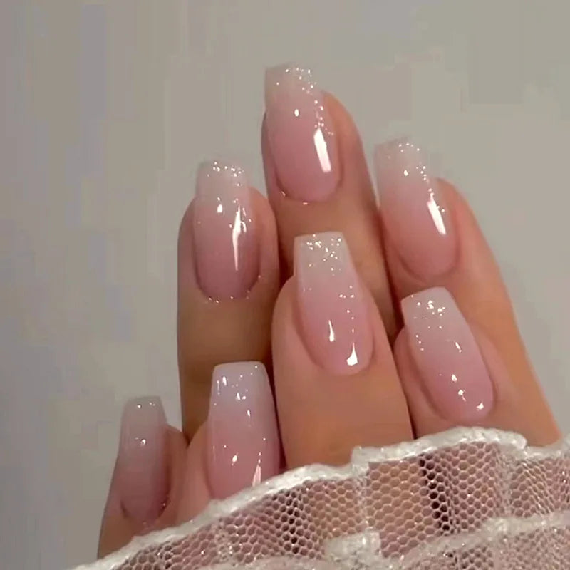 24pcs/set short medium fake nails shinny sparkling glitter square ballet nail tips starry star cat eyes press on false nail art 1731