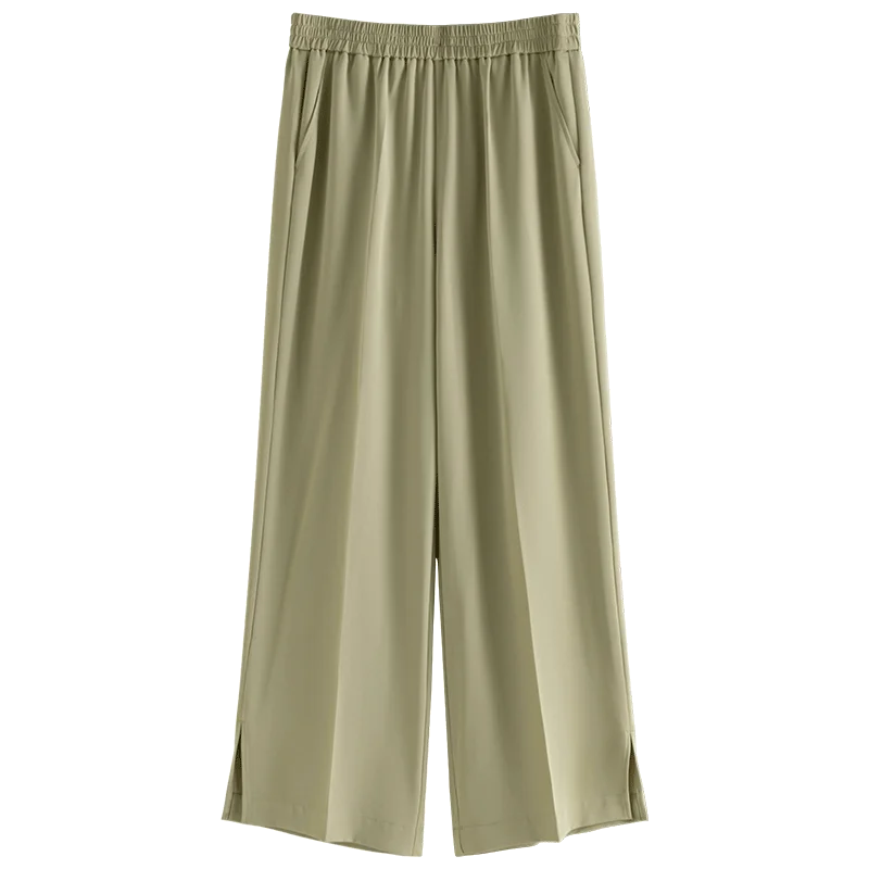 DUSHU Simple Commuting Style Versatile Straight Casual Pants for Women's Spring New High Waisted Long Trousers Female Light Green