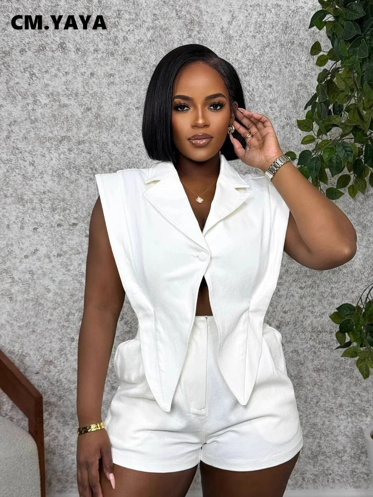 CM.YAYA Women Sleeveless High Waist Hollow Out Short Playsuits Jumpsuit Streetwear Irregular 2025 One Piece Suit Romper Outfits