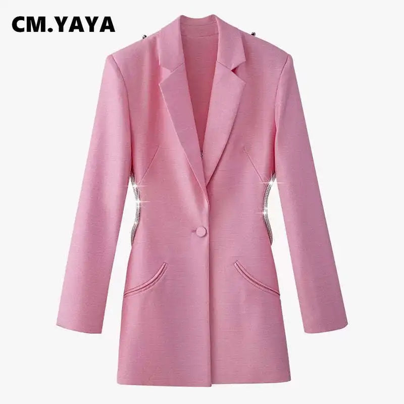 Women Elegant Cutout Long Sleeve One Button Long Sleeve Notched Neck Blazer Street INS Splicing Blazers Outfits Tops