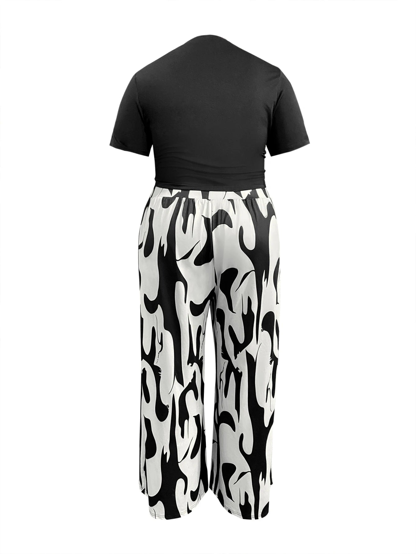 LW Plus Size Two pieces sets Round Neck Print Wide Leg Pants Set short sleeve T-shirt + loose pants suit casual women's matching