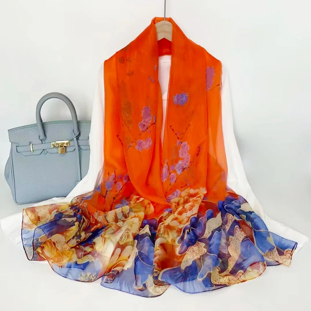 Silk Scarf Fashion Design Neck Foulard Female Luxury Hijab Women Warm Beach Scarves Echarpe Shawl Large Wrap Echarpe Bandana see chart 34