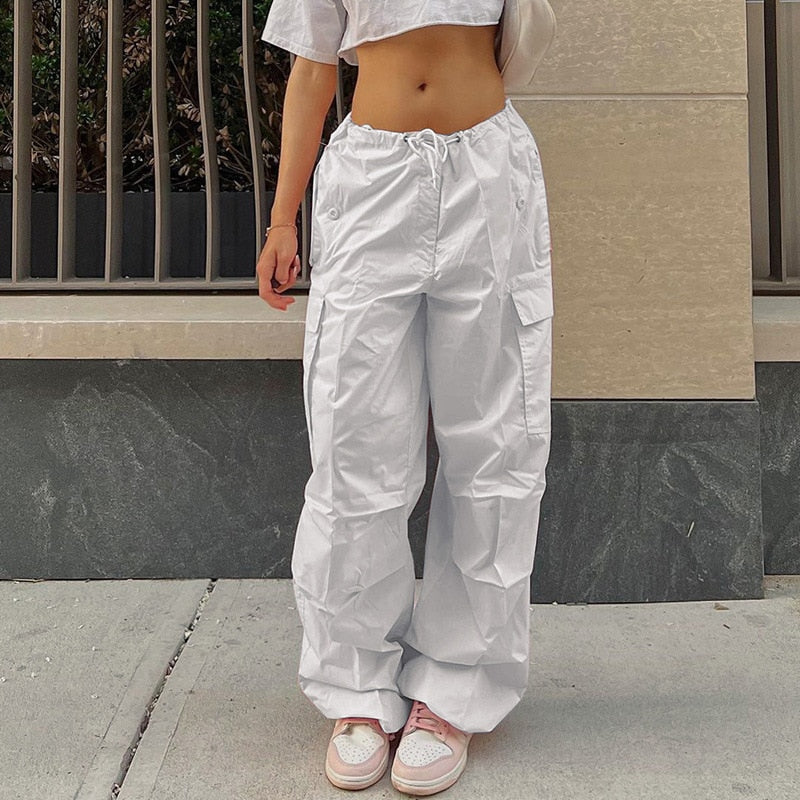 Y2K 服特大プラスサイズローウエストパラシュートルーズだぶだぶスウェットパンツズボン女性ジョガーカーゴパンツストリート衣装