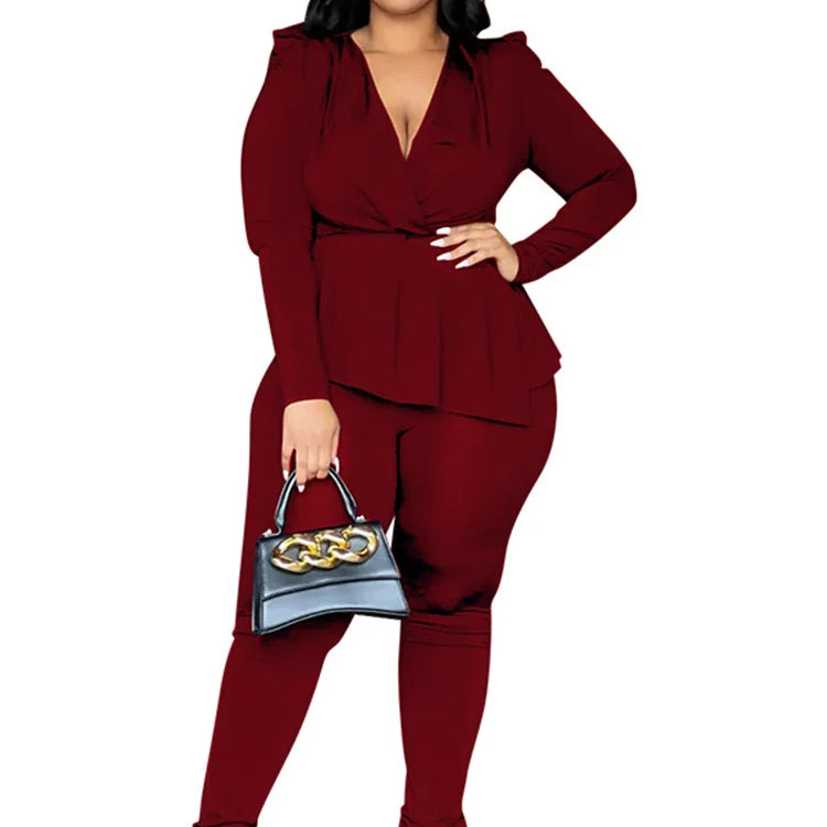 Wmstar Plus Size Two Piece Set Women Clothing Pants Sets Top Leggings Matching Office Lady Fall Clothes Wholesale Dropshipping