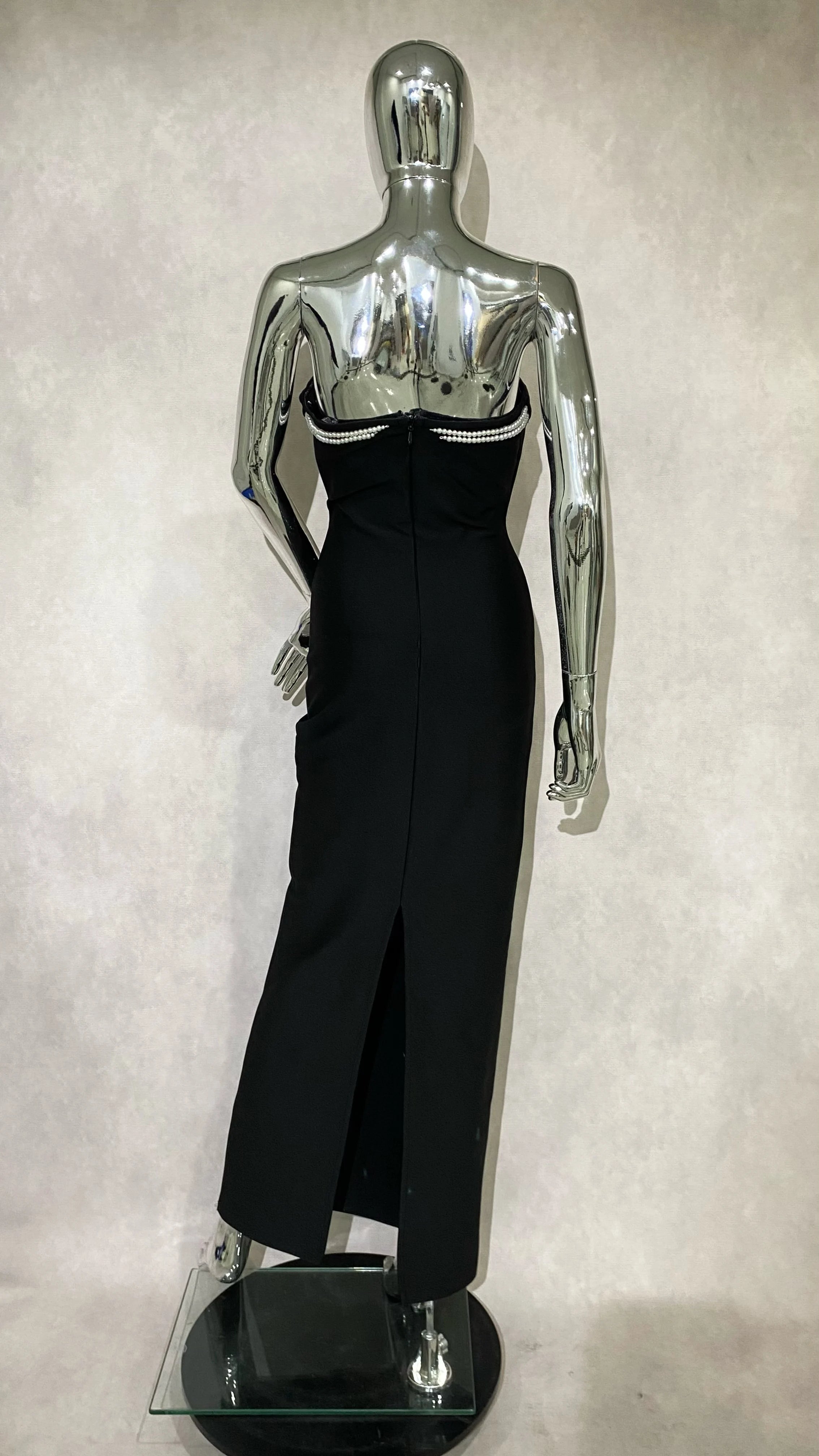 Stereoscopic Pearl Design Sexy V-Neck Package Hips Black Bandage Long Dress Elegant Woman Party Dress Celebrity Benquet Vestido