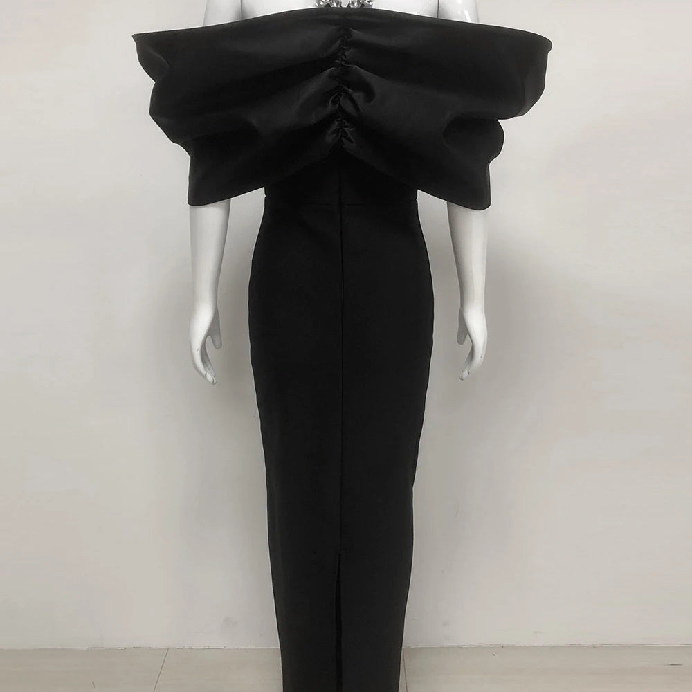 Sexy Off Shoulder Diamond Elegant Celebrity Evening Cocktail Tight Bandage Long Dress Women'S Spaghetti Strap Party Gowns