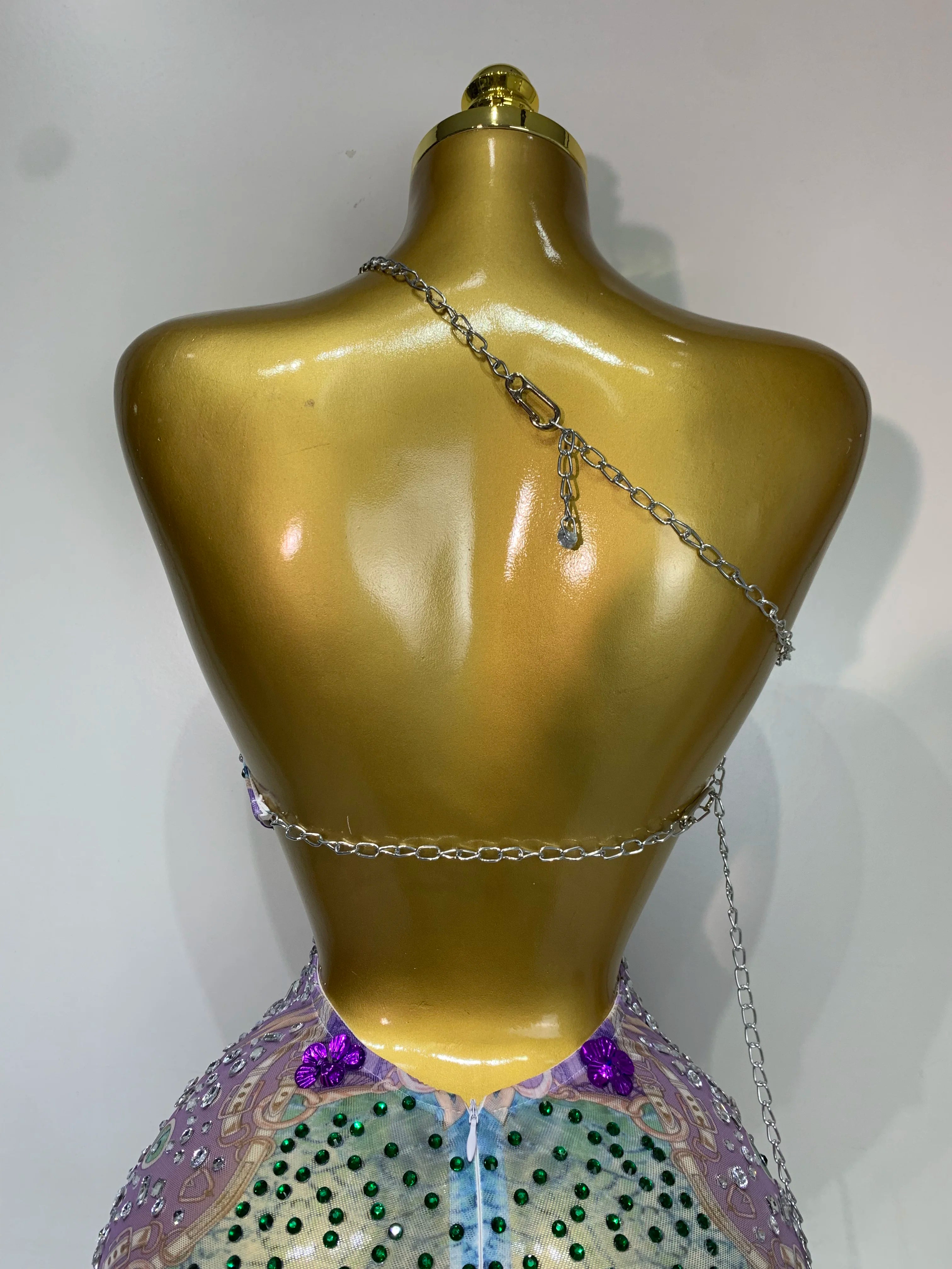 Sprakly Rhinestones Women Sexy Mesh See Through Hollow Out Mini Dress Luxury Birthday Birthday Photo Shoot Performance Costume