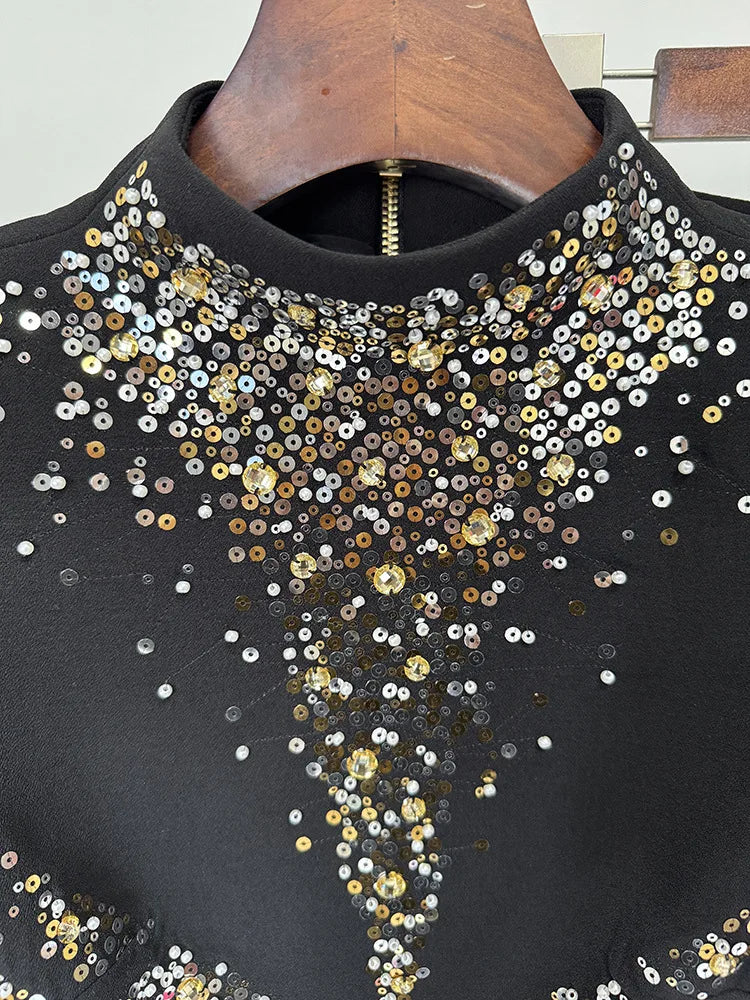 New Autumn Women Shinning Rhinestones Long Sleeve Sexy 2 Pieces Long Set Elegant Evening Party Runway Red Carpet Women's Set