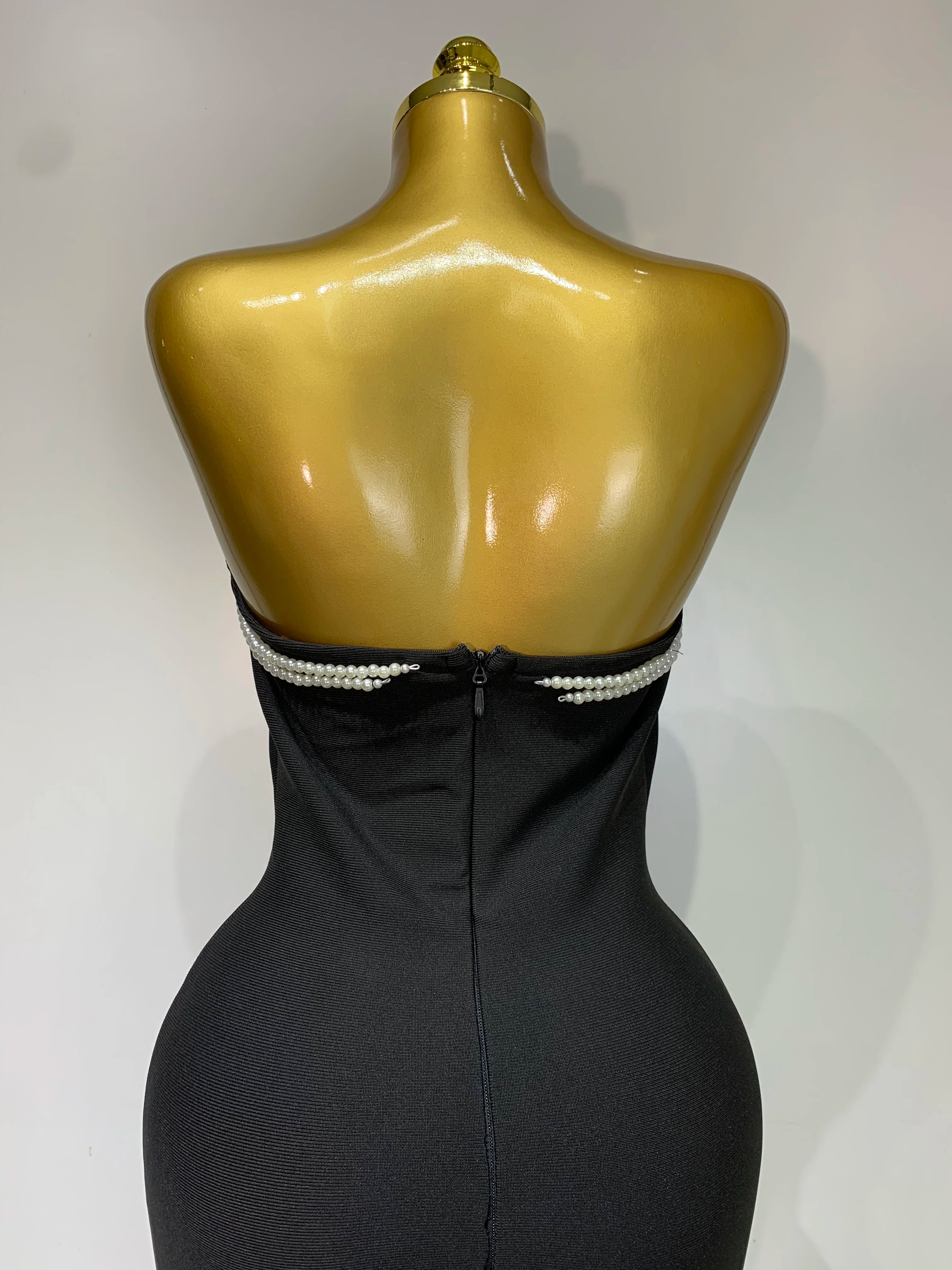 Women Sexy Backless Strapless Black Beading Long Bandage Bodycon Dress 2025 Celebrity Elegant Evening Luxury Birthday Dresses
